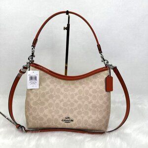 Coach Laurel Shoulder Bag In Signature Canvas Silver/Sand/Deep Orange NWT